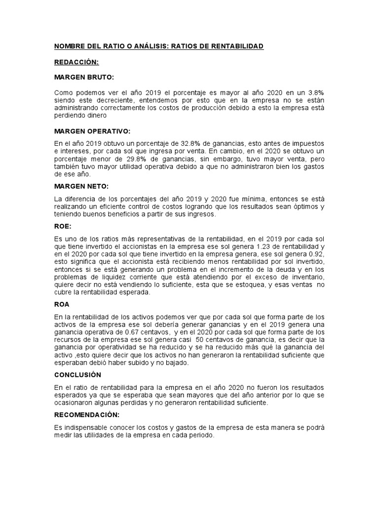Ratio de Rentabilidad | PDF | Finanzas y dinero