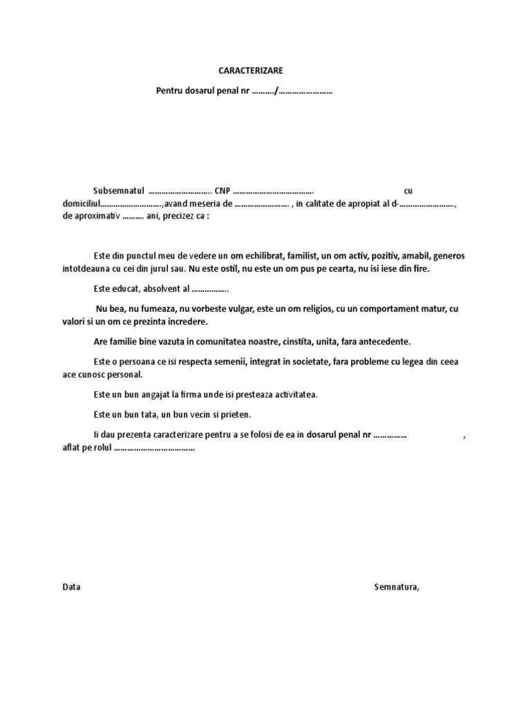 Ce Inseamna Intimat Intr un Dosar Penal Caracterizare Pentru Dosar Penal | PDF