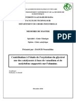 Contribution À L'étude de L'oxydation Du Glycérol Sur Des Catalyseurs À Base de Vanadium Et de Molybdène Supportés Sur L'alumine