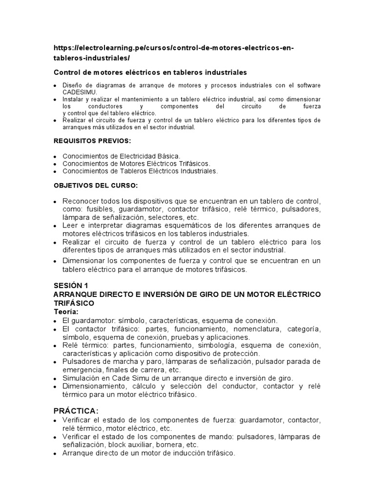 Control de Motores Electricos en Tableros Industriales | PDF