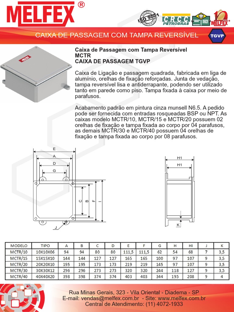 Caixa de Passagem Com Tampa Reversível MCTR Caixa de Passagem TGVP | PDF