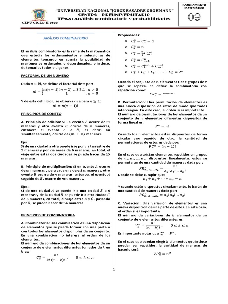 Análisis Combinatorio y Probabilidades | PDF | Combinatoria | Teoría de ...