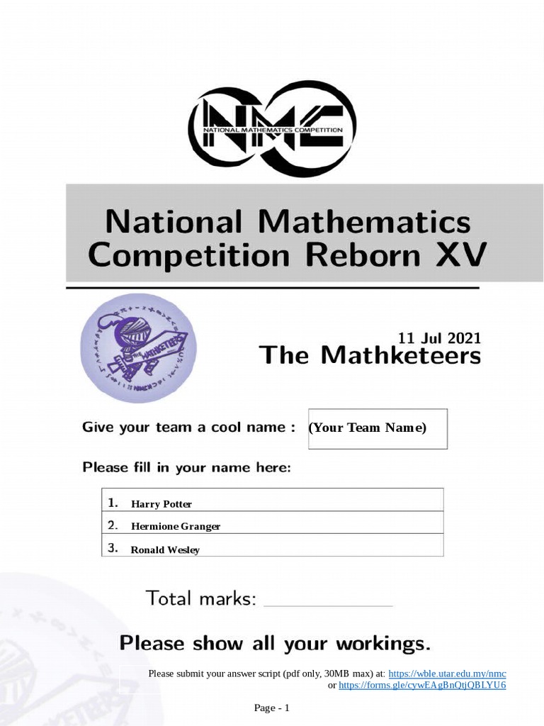 Mathketeers Answer Script | PDF