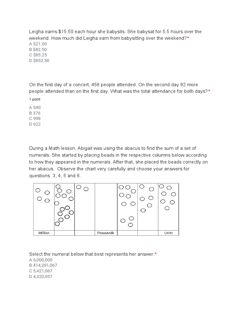 A $21.00 B $82.50 C $85.25 D $852.50: 1 Point | PDF | Mathematical ...