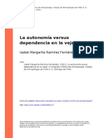 La Autonomía Versus Dependencia en La Vejez.: Isabel Margarita Ramírez Fernández