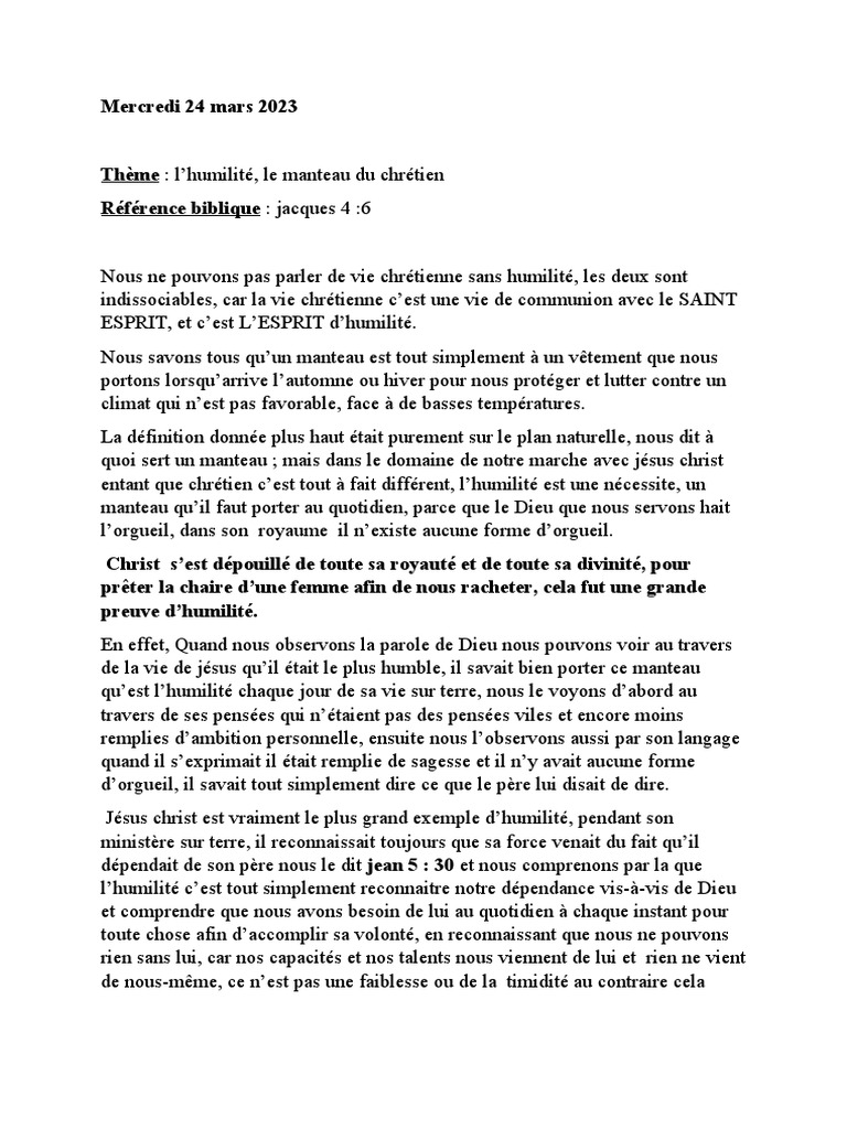 L'humilité, manteau du chrétien | PDF
