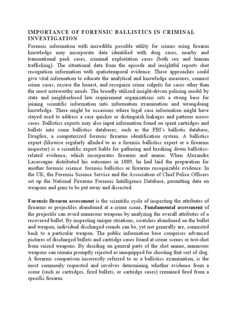 Importance of Forensic Ballistics in Criminal Investigation PDF