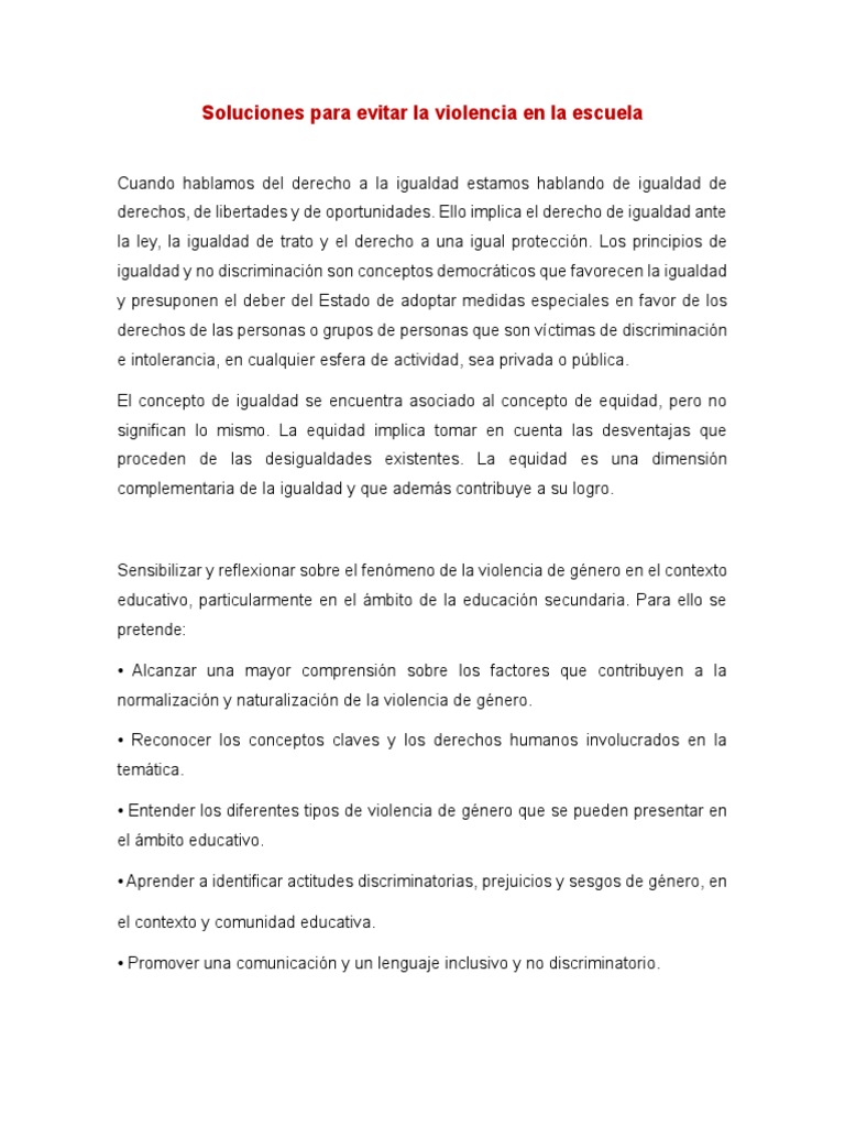 Soluciones para la Violencia Escolar | PDF | Igualdad de género ...