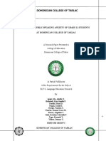 Levels of Public Speaking Anxiety of Grade 11 Students at Dominican College of Tarlac