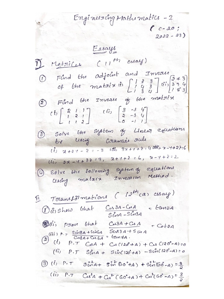 Engineering Mathematics 1 Importent Questions | PDF