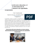 Concurrencia Del Sector Educación y El Sector Salud en Determinación de Educación de Menores Con Capacidades Excepcionales