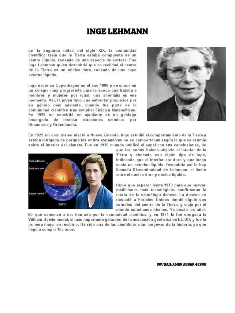 Inge Lehmann: Pionera del Núcleo Terrestre | PDF