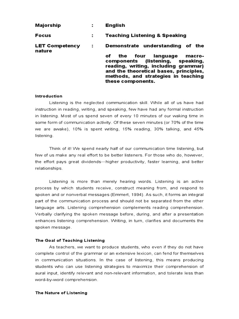 Teaching Listening & Speaking Skills | PDF | Fluency | Reading ...