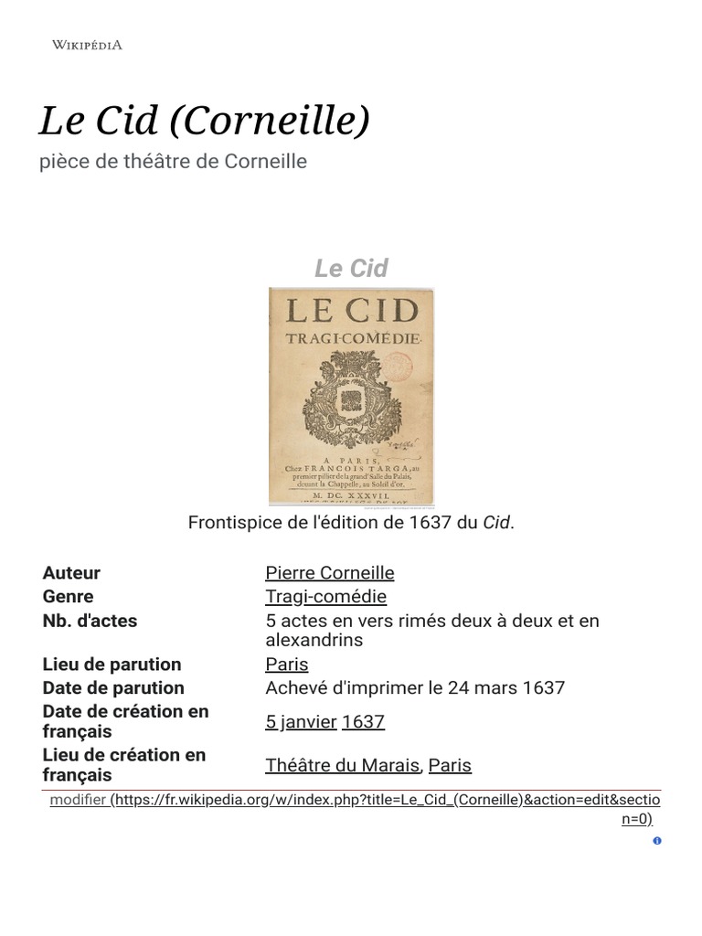 Le Cid De Corneille R sum Et Analyse PDF Jeunes Adultes Classiques