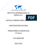 Instituto Internacional de México A.C. Castillo Cabrera Abril Ariadna Investigación Aplicada Transtornos Alimenticios 2°avance 5to Semestre 2022-2023