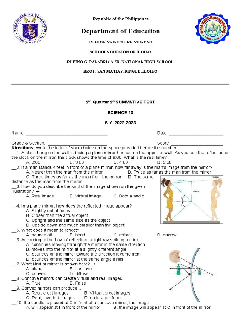 Mirrors Summative Test PDF Mirror Atomic