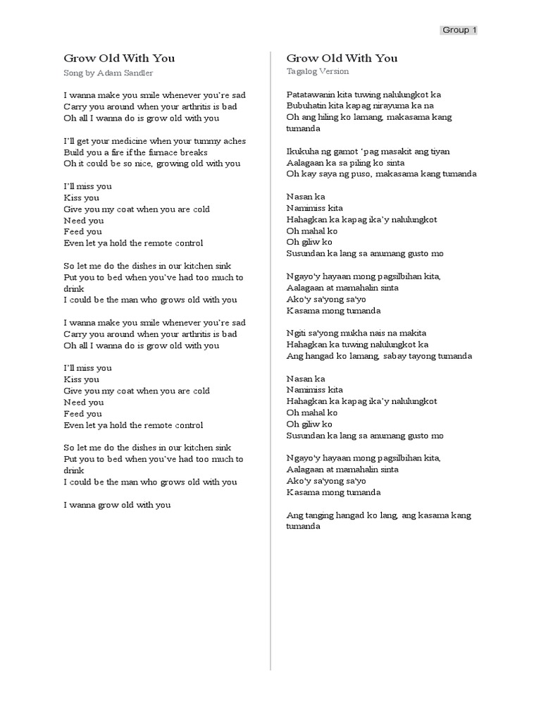 A Collection of Translations of the Song 'Grow Old With You' into