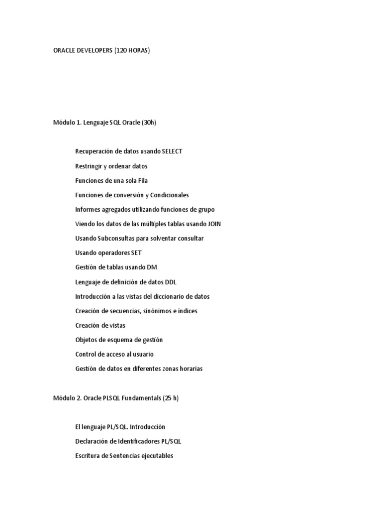 Curso Completo de Oracle SQL y PL/SQL | PDF | Informática | Tecnología