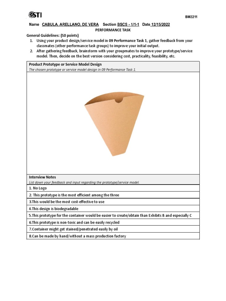 Performance Task General Guidelines: (50 Points) : The Chosen Prototype ...
