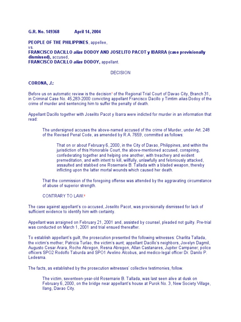 People vs dacillo pdf damages murder