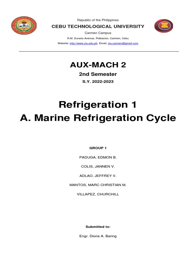 Group 1 Refegeration 1 (Marine Refrigeration Cycle) PDF Heat