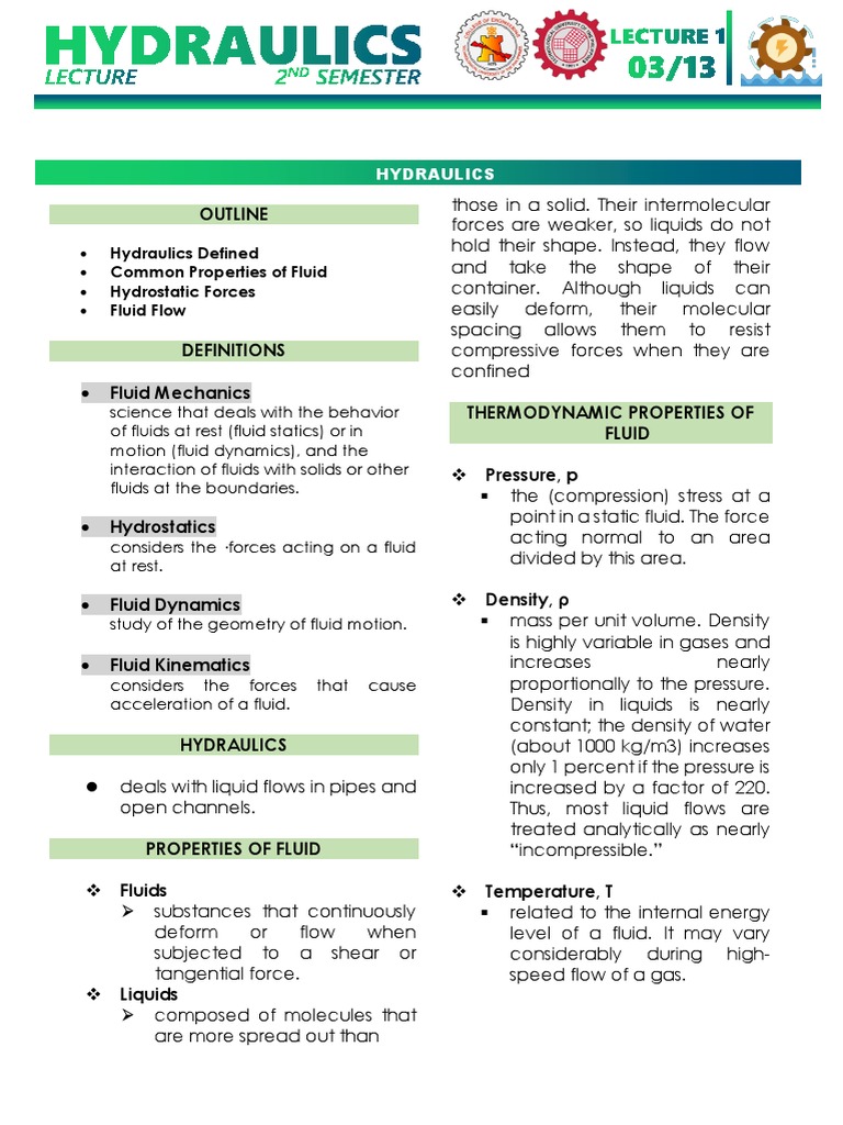 Hydraulics Lecture 1 PDF