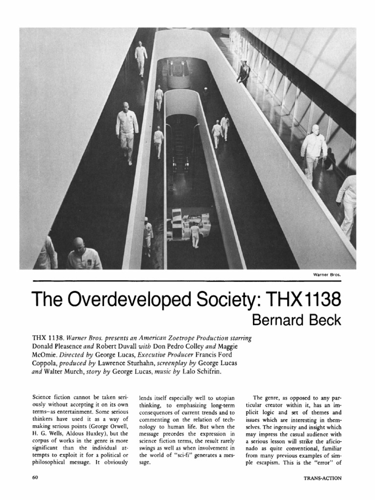 The Overdeveloped Society THX 1138 | PDF