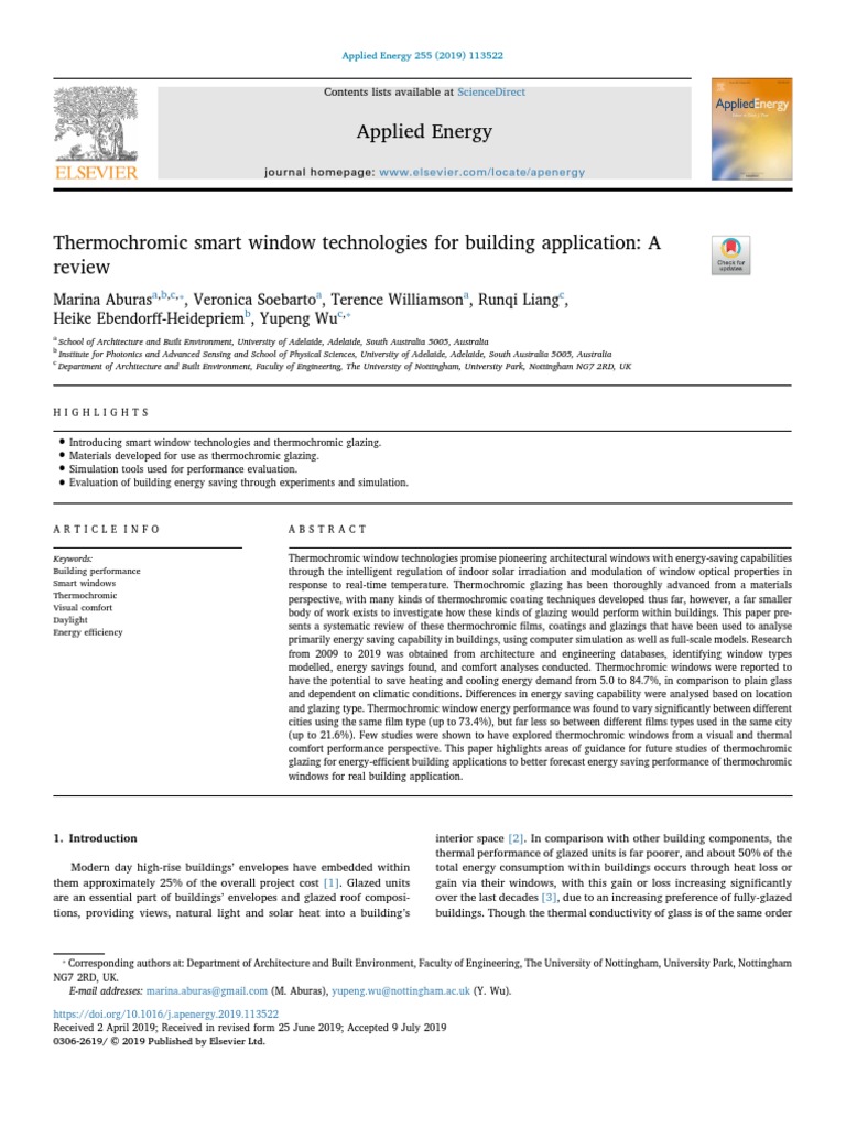 Thermochromic Smart Window Technologies For Building Application: A ...