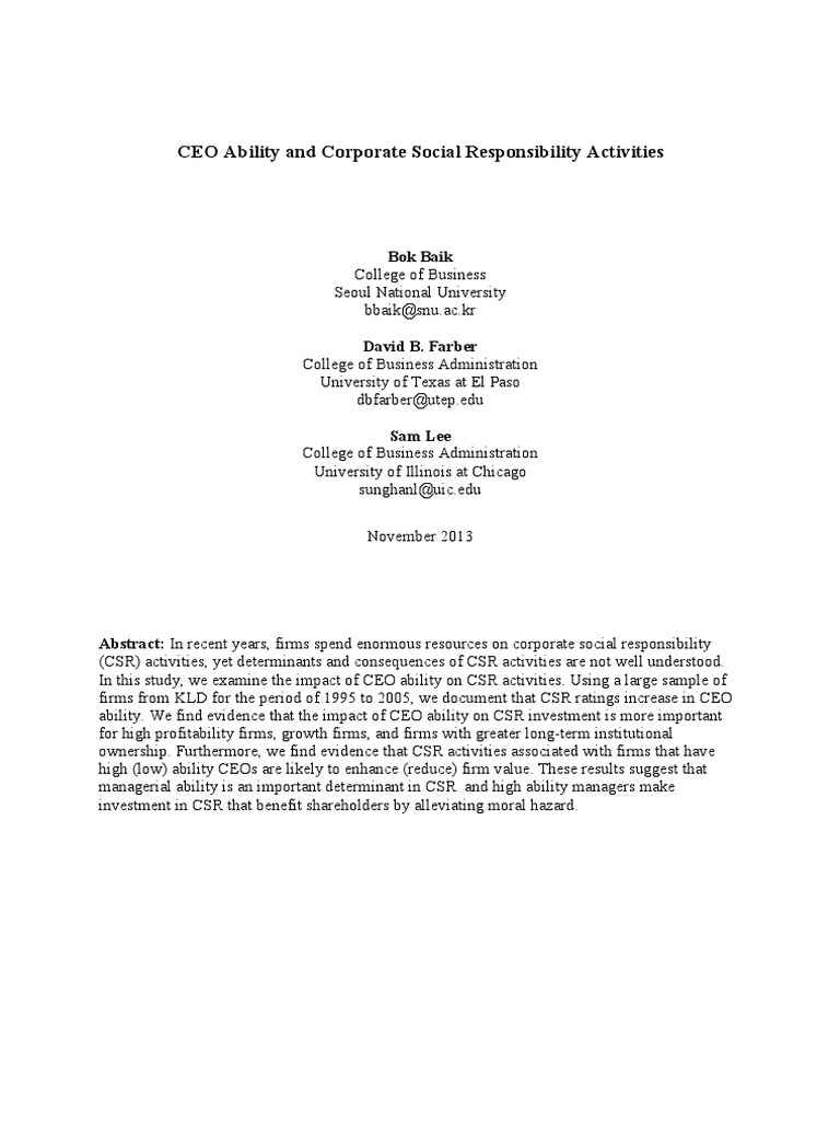 CEO Ability's Impact on CSR Activities | PDF | Corporate Social ...