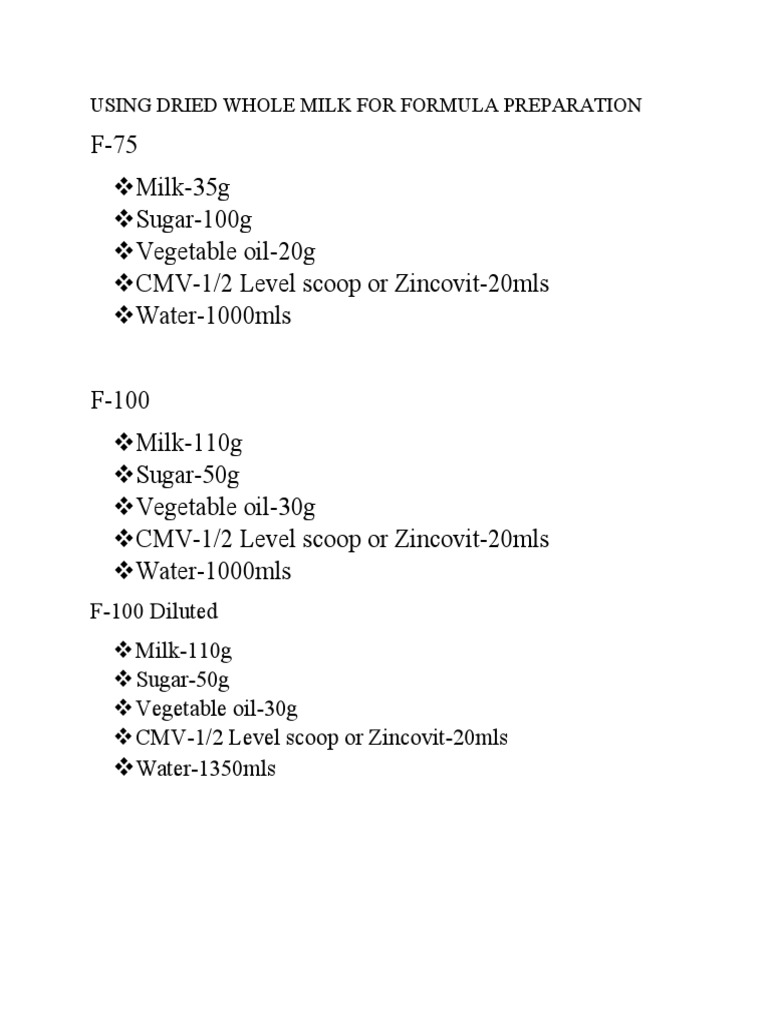 Using Dried Whole Milk For Formula Preparation PDF
