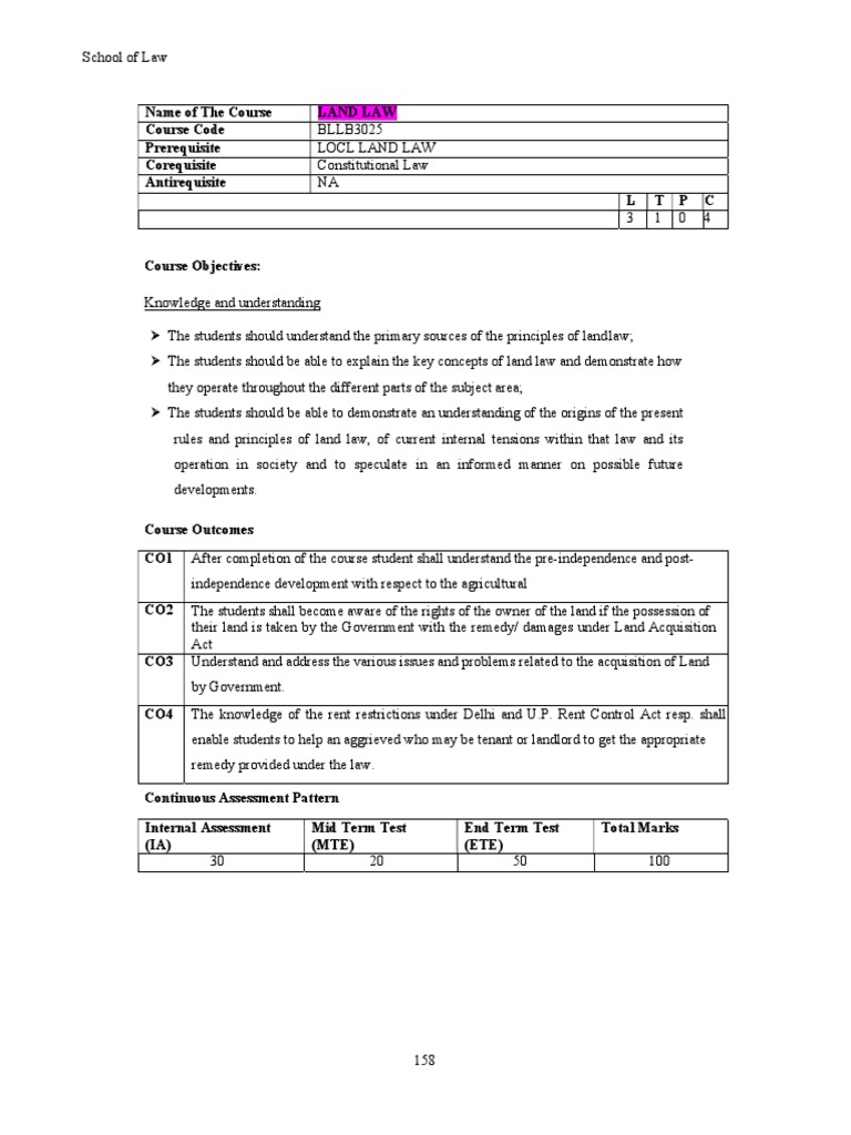Land Laws Syllabus PDF