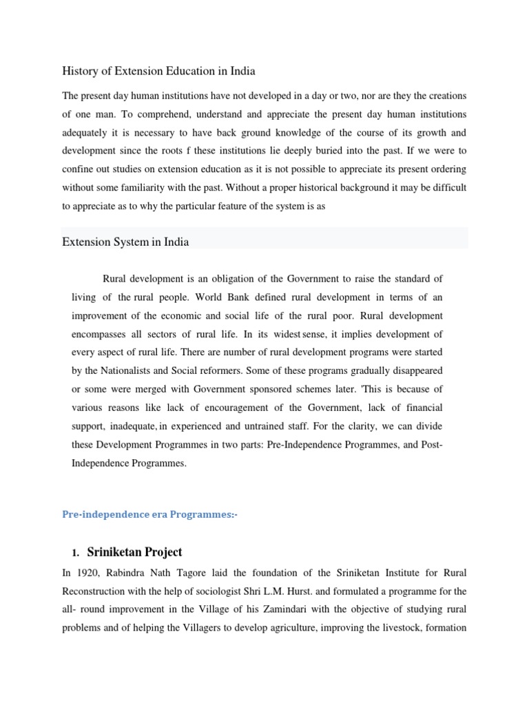 History of Extension Education in India PDF