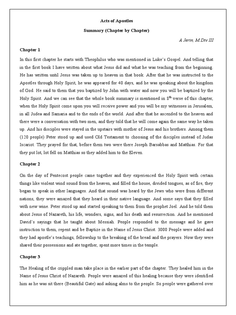 Acts of Apostles Summary (Chapter by Chapter) PDF Paul The