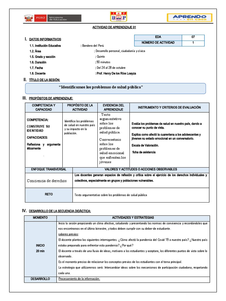 SESION 1 DE DPCC 5to | PDF | Aprendizaje | Modificación de comportamiento