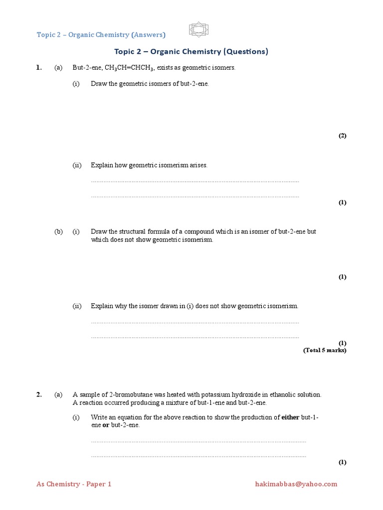 Organic Chemistry Exam Answers | PDF | Chemical Reactions | Cracking ...