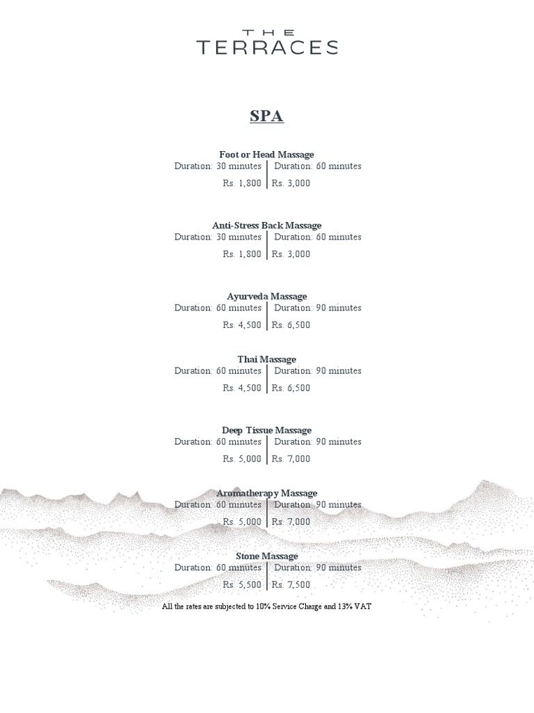 Spa Treatment Price List | PDF