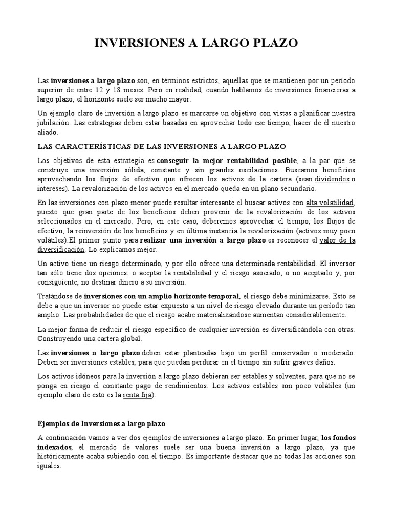 3 - INVERSIONES A LARGO PLAZO - Luis | PDF | Portafolio (Finanzas ...