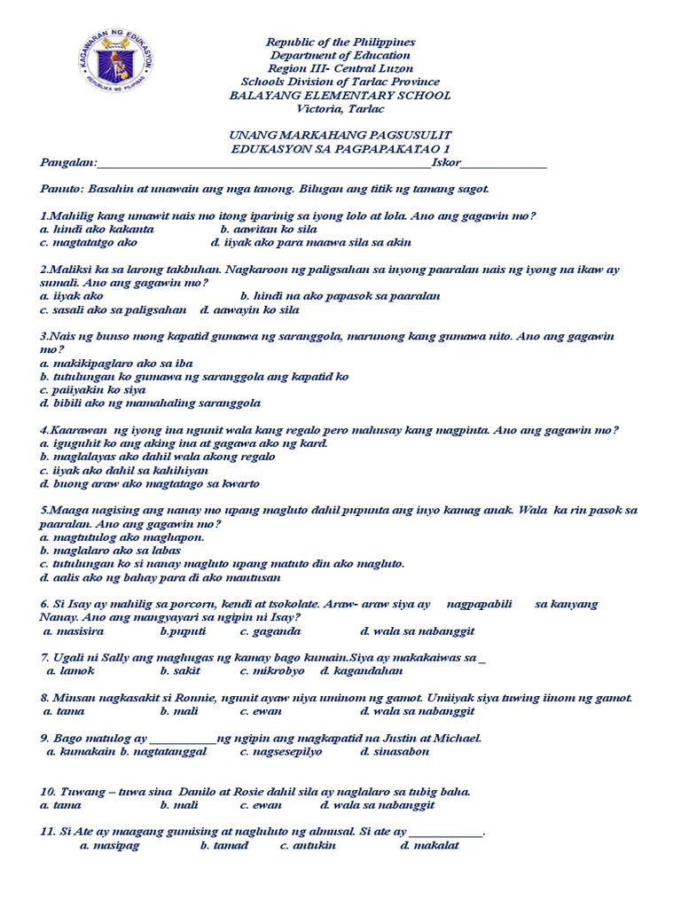 1st Periodical Test Esp | PDF