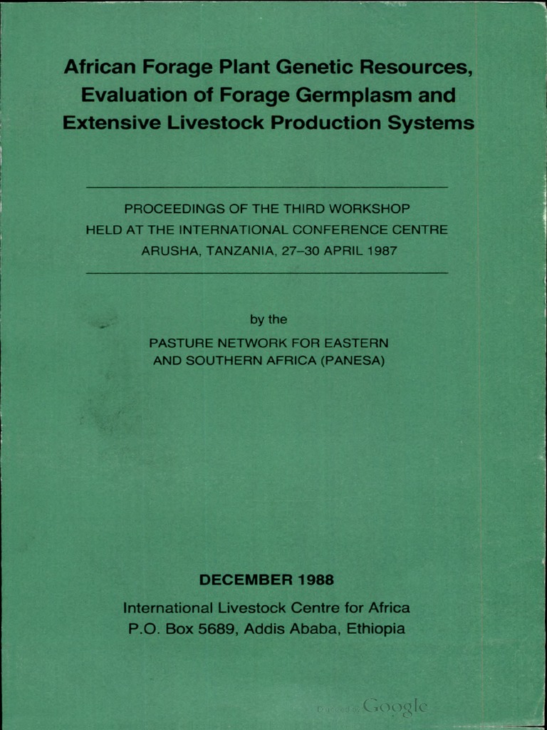 African Forage Plant Genetic Resources, Evaluation of Forage Germplasm ...