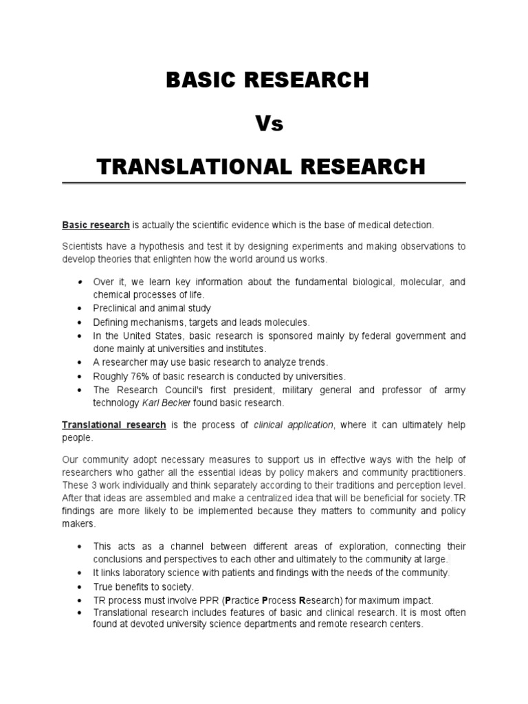Basic vs translational research pdf science basic research