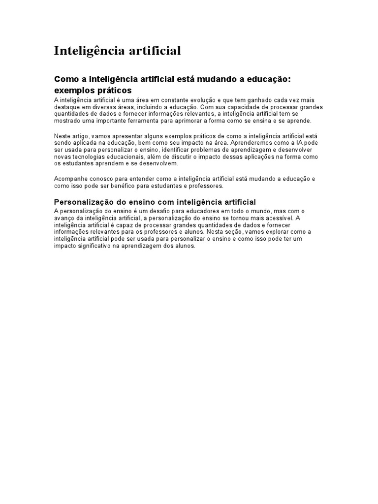 IA na Educação: Exemplos e Impactos | PDF | Carreira e Crescimento ...