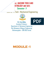 Subject: Machine Tools and Metrology: Course: B Tech - Mechanical Engineering