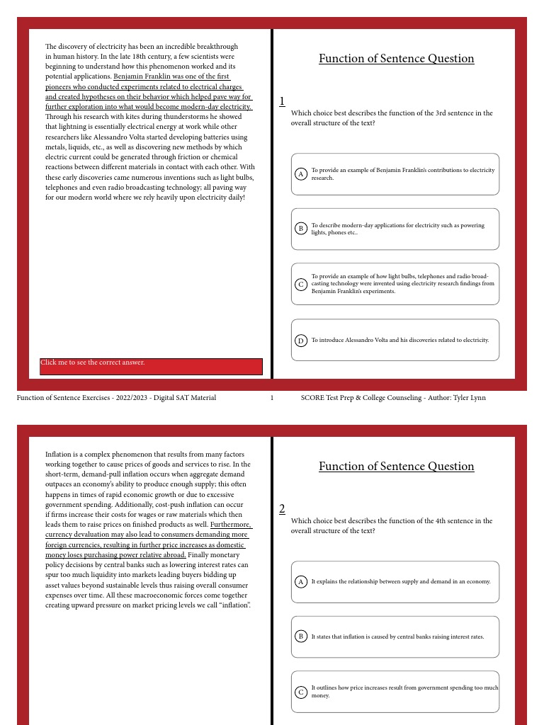 Sentence function questions set 1 pdf