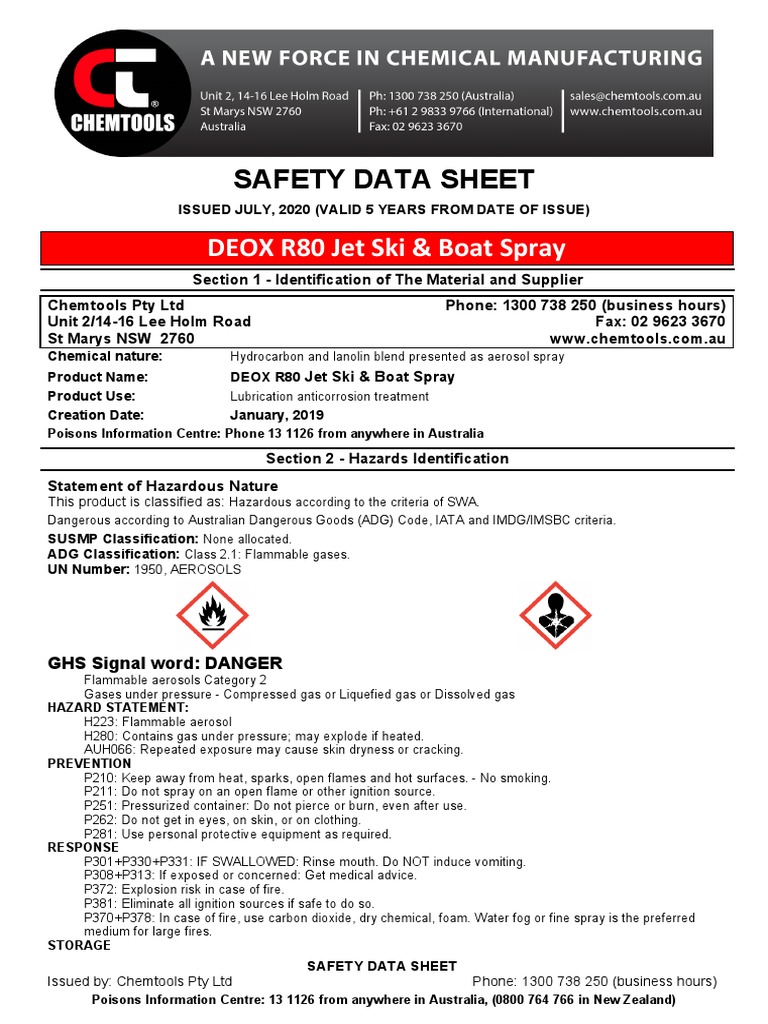 Safety Precautions for DEOX R80 Jet Ski & Boat Spray Aerosol A
