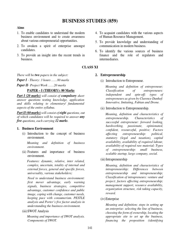 ISC Business Studies3 | PDF | Entrepreneurship | Risk