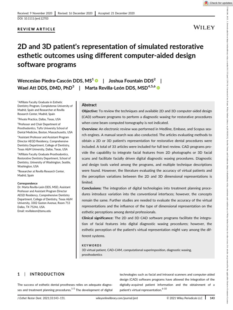J Esthet Restor Dent - 2021 - Piedra Casc N - 2D and 3D Patient S ...