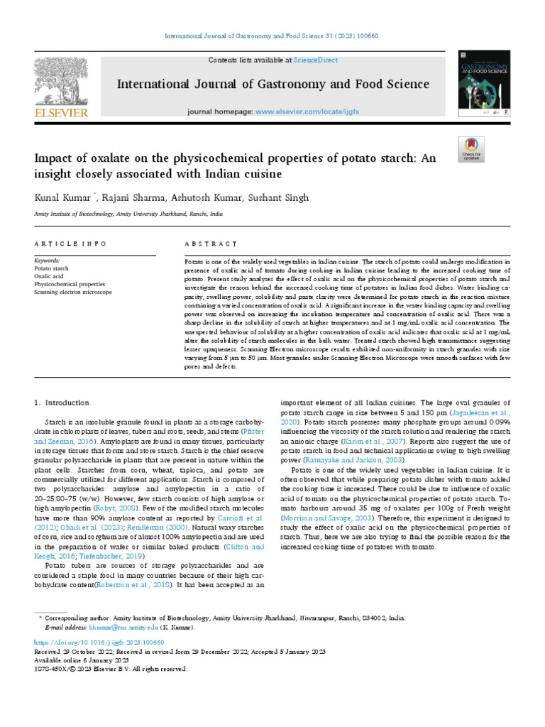 Impact of Oxalate On The Physicochemical Properties of Potato Starch