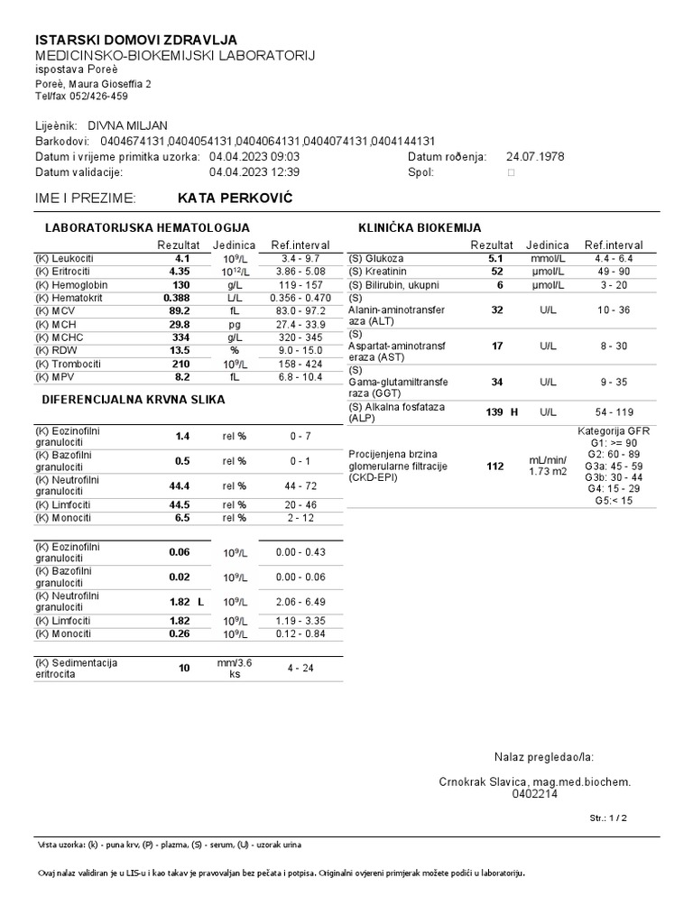 MedicinskoBiokemijski Laboratorij Istarski Domovi Zdravlja PDF