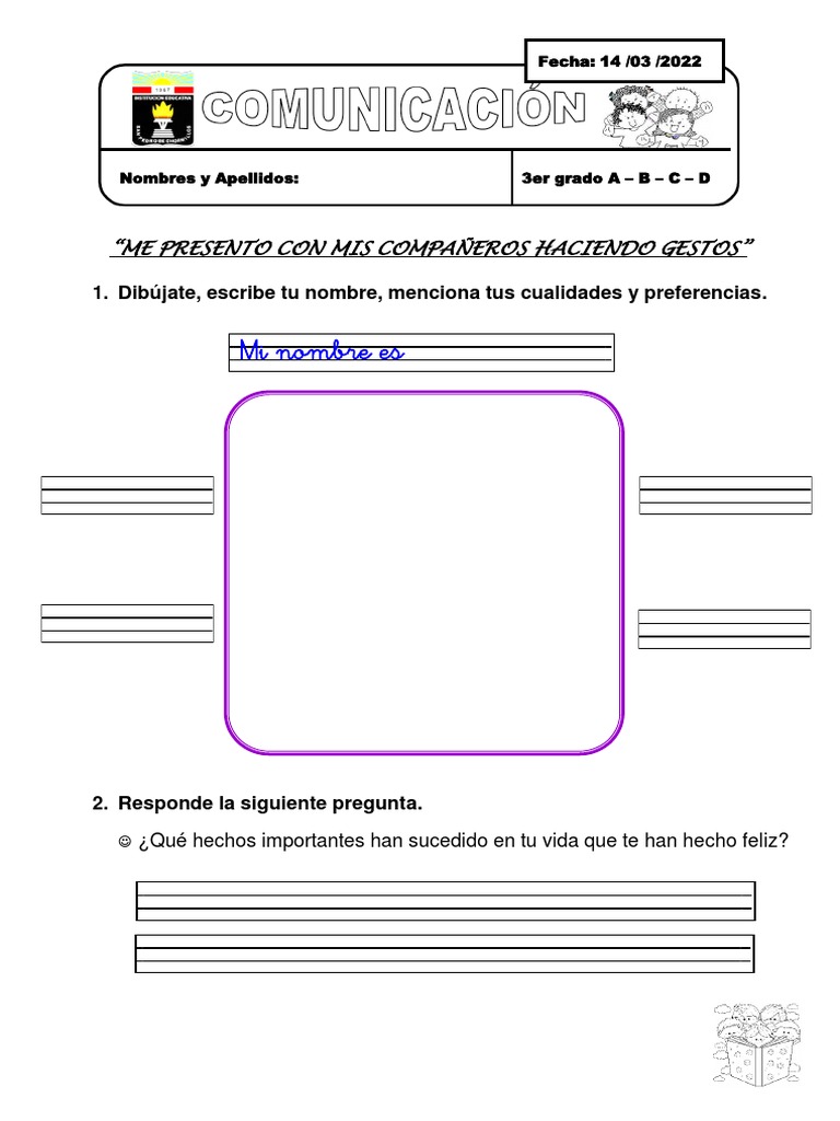 Mi Nombre Es: "Me Presento Con Mis Compañeros Haciendo Gestos" | PDF ...