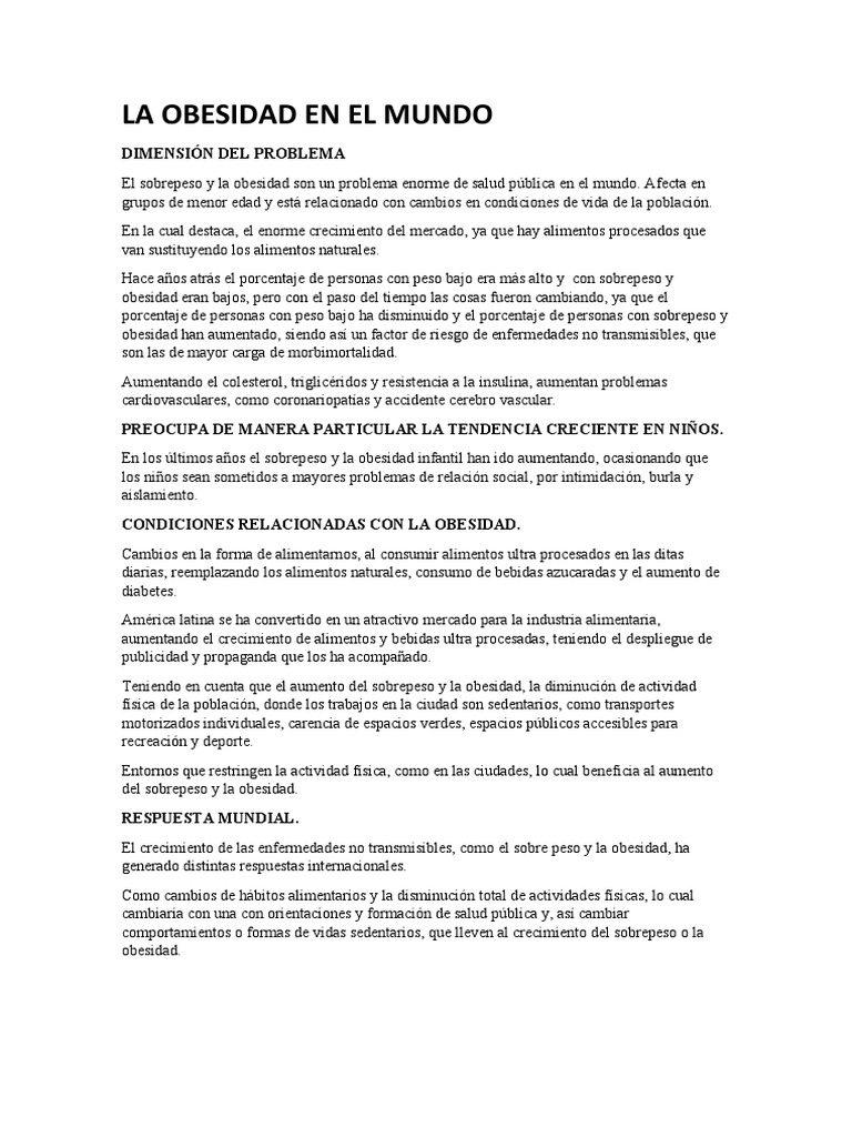 La Obesidad en El Mundo | PDF | Salud y bienestar | Estilo de vida